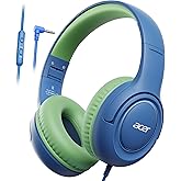 Kids Headphones Wired for School - Over-Ear 85/94dB Volume Limiter, 3.5mm Jack Foldable Stereo Sound Headset for Toddlers Girls Boys Travel Learning Entertainment Tablet Kindle iPad PC Blue Green