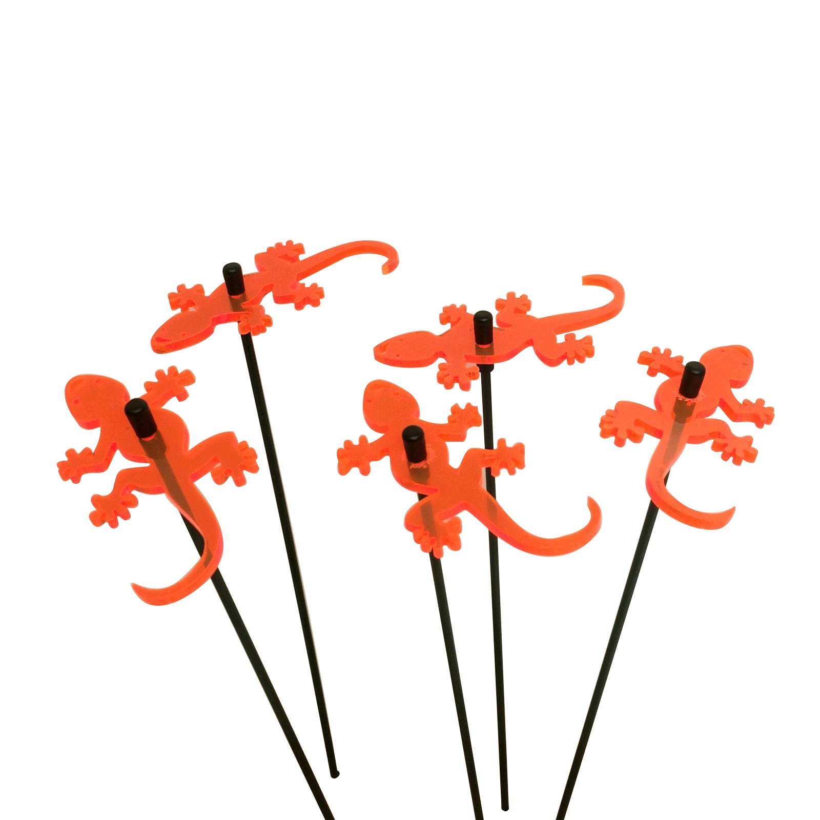 SunCatcher Garden Decor Ornaments Geckos, Set of 5 Decorative Garden Stakes, 25cm/10'' high Outdoor Yard Accessory, Great Gardeners Gift, Colour:Orange
