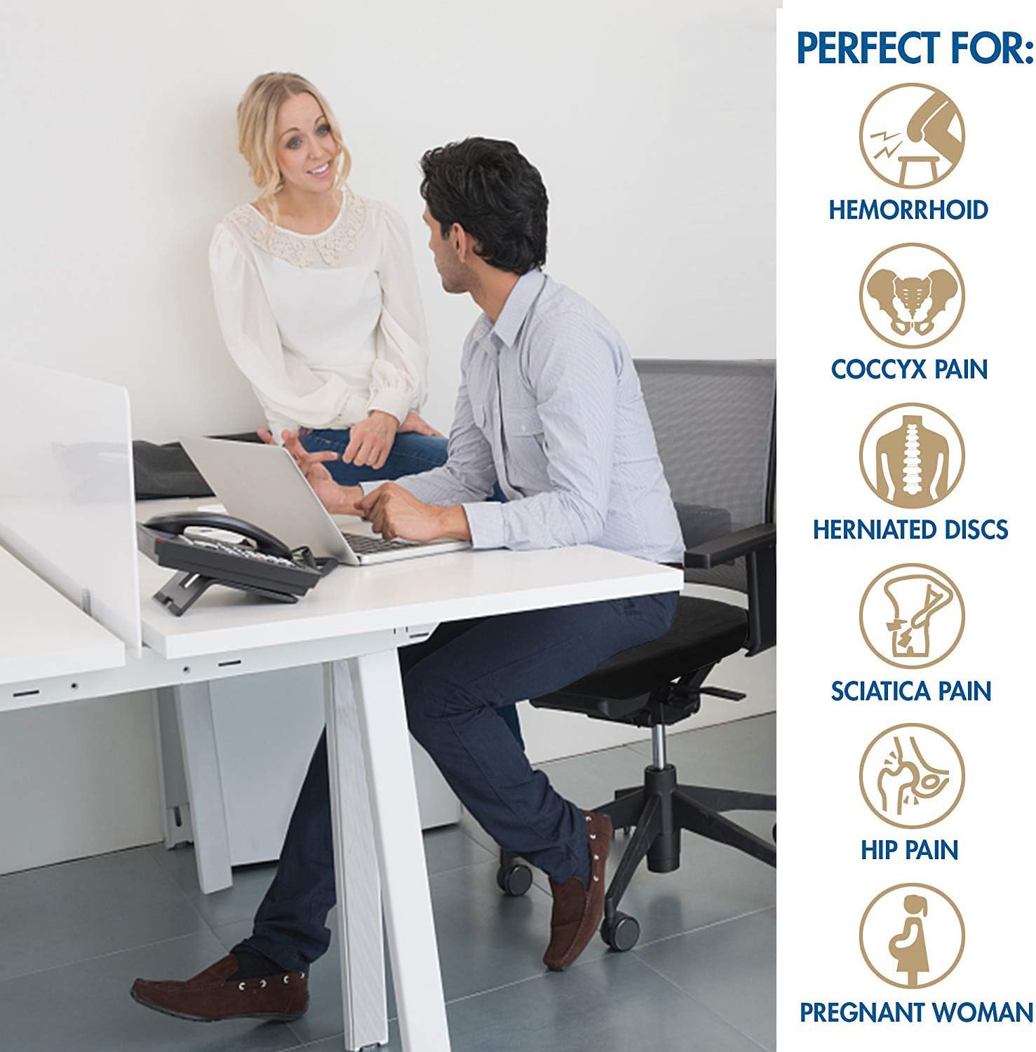 MOEBULB Memory Foam Seat Cushion Medical Seat Pillow Pad Non-Slip Orthopedic for Driver Car Truck seat/Office Chair/Plane/Wheelchair/Kitchen to Relieves Back Pain, Sciatica,Tailbone, Hemorrhoid: Home & Kitchen