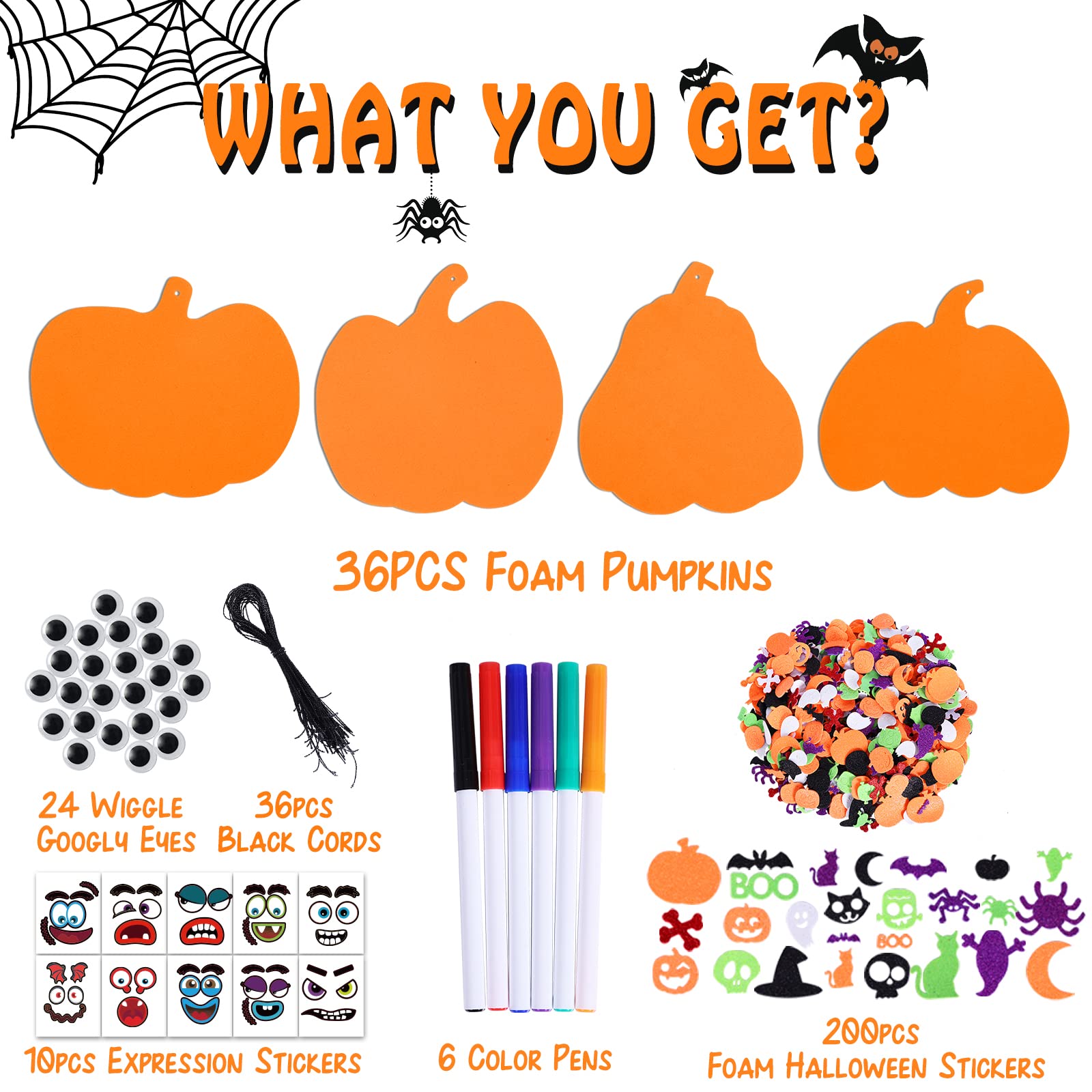 Max Fun 332PCS Halloween Crafts for Kids, Halloween Activities Foam Pumpkins for Crafts Stickers Gift Kits, DIY Art and Craft Set for Holiday Classroom Decorations Party Favors Supplies
