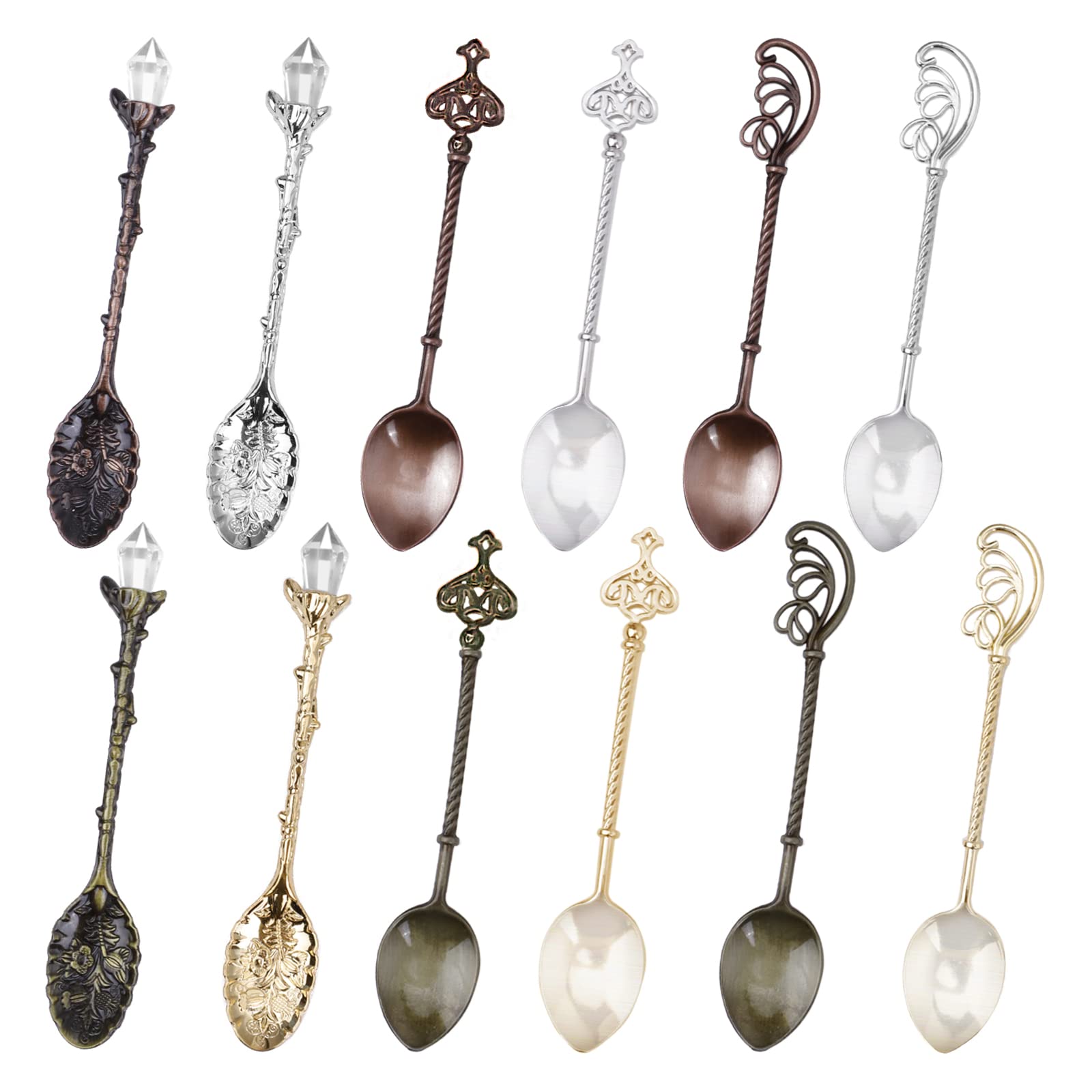 Chostky Retro Coffee Spoons, Crystal Alloy Spoons, Creative Tableware Dessert Spoons, Vintage Carved Tea Spoons for Coffee Sugar Dessert Cake Ice Cream Soup Home Office Party Supplies (12PCS Spoons)