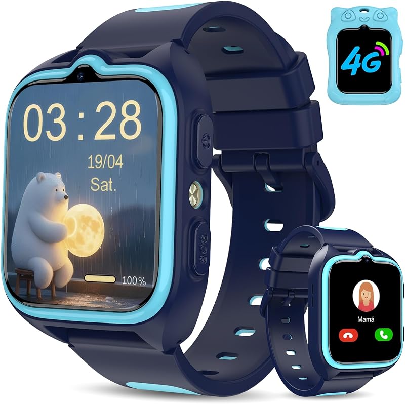 Relógio Inteligente 4G para Crianças com Videochamada e GPS, Relógio Inteligente Infantil com SOS, Lanterna LED, Chat de Voz, Bateria de 800 mAh, Modo Aula, Pedómetro, Câmara, IP68, Presente e Brinquedo para Raparigas e Rapazes — foto 1 de 8