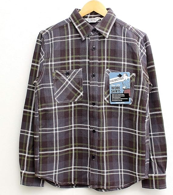 Amazon Lサイズ ファイブブラザー ネルシャツ メンズ ブランド チェックシャツ ワークシャツ 長袖シャツ 57 グレー シャツ 通販