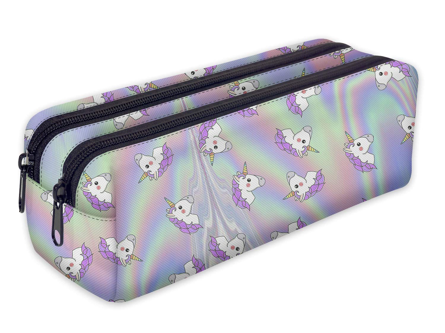 Pencil case with 2 Compartments Toiletry-Bag Vanity Case Make up Purse Phone Handbag Pencil-Bag Holder Unicorn Hollo [107]