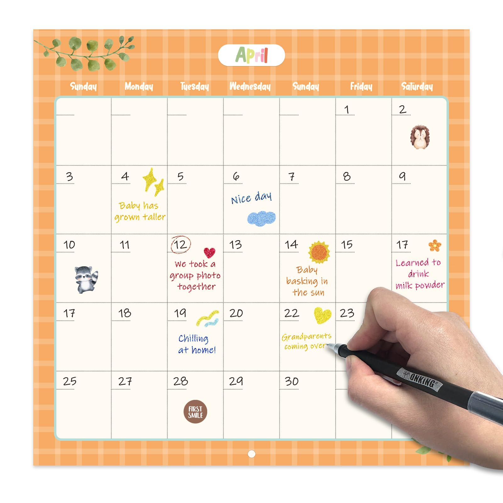Baby's First Year Calendar with Stickers by Bright Day - 1st Year Tracker - Baby Memory Book for Girls to Document and Cherish Baby First Year Milestones,- Milestone Keepsake for Baby Boy with Pocket