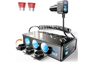 LISEN 9 in 1 Cigarette Lighter Splitter, 191W Cigarette Lighter Adapter with 2 PD/QC3.0, 24V 12V Independent Switches DC Cigarette Outlet Car Charger for iPhone 17 16 15 14 13 12 and All Road Trip Devices