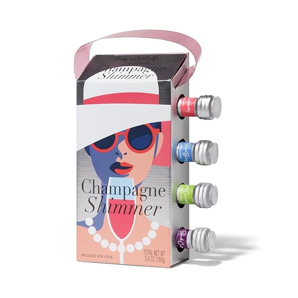 THOUGHTFULLY COCKTAILS, CHAMPAGNE SHIMMER GIFT SET, ADD SHIMMER TO CHAMPAGNE, PROSECCO OR CARBONATED BEVERAGES WITH RASPBERRY, BLUEBERRY, LIME, AND BLACKCURRANT COCKTAIL DRINK SHIMMERS, SET OF 4