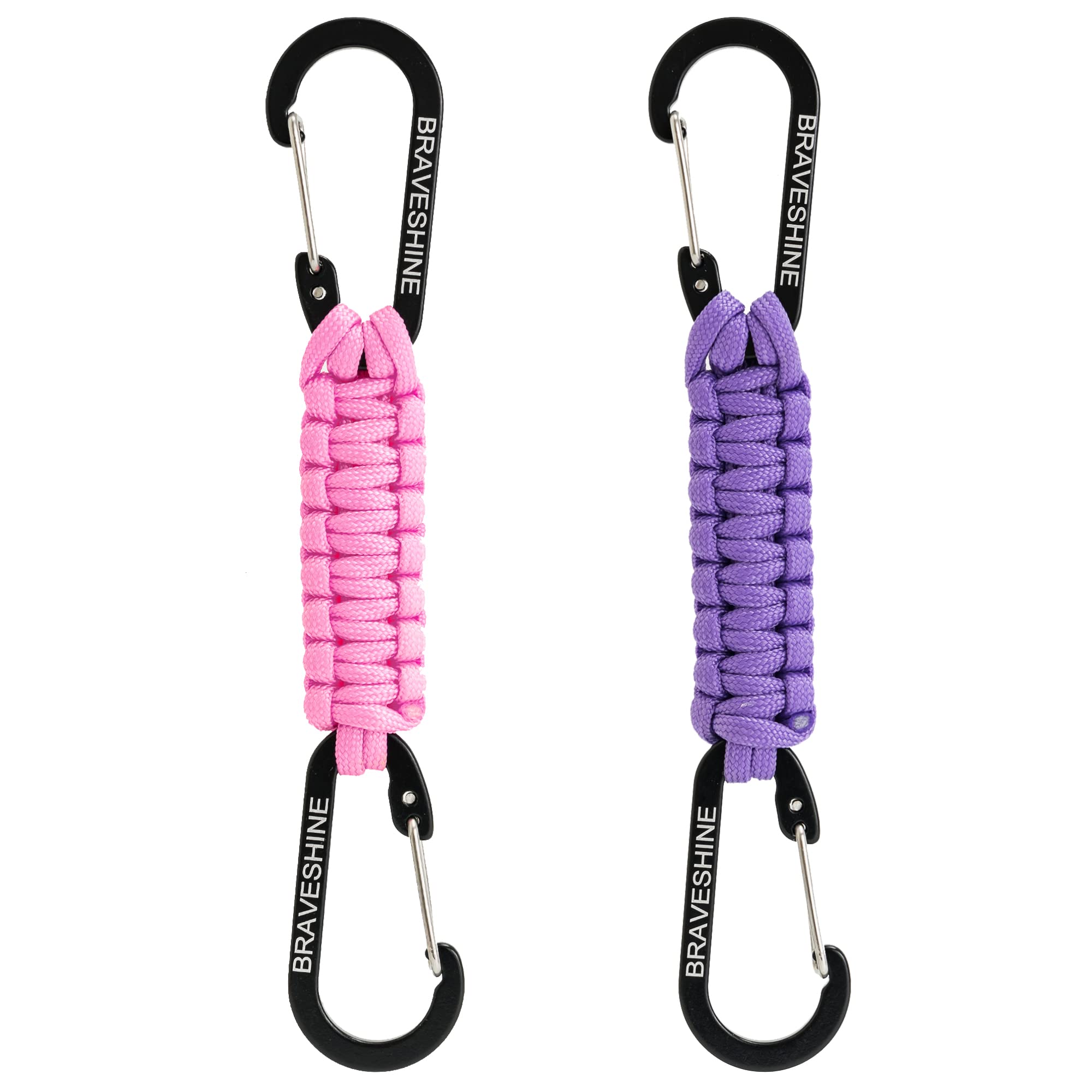 BRAVESHINE Keychain with Snap Hook Carabiner Clips, Paracord Keychain Carabiner Clips with Locking D Ring Hooks Hangers, Heavy Duty Lanyard Key Chain for Car Keys, Backpack, Tools, Men, Women