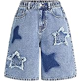 GORGLITTER Girl's Jean Shorts Cute Jorts Star Ripped Distressed Denim Shorts High Waist Wide Leg Clothes Summer Trendy