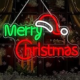 Merry Christmas Neon Signs, Dimmable Merry Christmas LED Light Sign For Holiday Party Home Bar Decoration, USB Powerd Christmases Neon Lights For Wall Decor Festival Celebration 14.96" × 9.45"