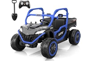 ANPABO 24V 2 Seater Ride On Dump Truck, 4x75W, Max 5 Mph, EVA Tire, Kids Electric Car with Electric Dump Bed, Shovel, Music, Ride on Toy for Big Kids w/Parent Remote Control for Ages 3-8, Blue