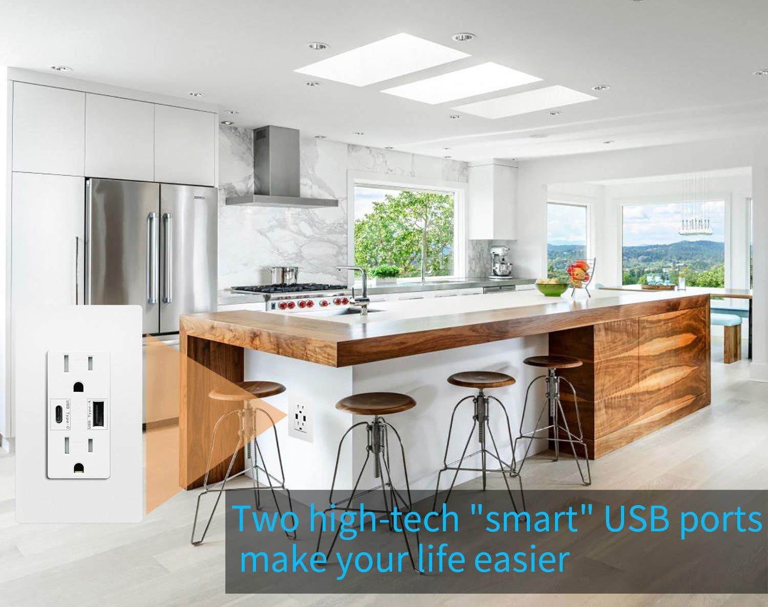 USB Type C Wall Outlet Dual High Speed Duplex Receptacle 15 Amp, Smart 4.8A Quick Charging Capability, Tamper Resistant Wall Plate Included UL Listed, Not for laptops, Type C 2 pack - - 