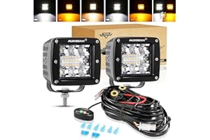 Auxbeam Offroad LED Cube Lights 3 Inch LED Pods 72W 7200lm Amber White 6 Modes Fog Light Pods Spot Flood Combo Strobe Light B