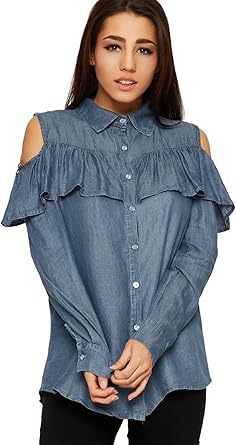 ladies frill denim shirt