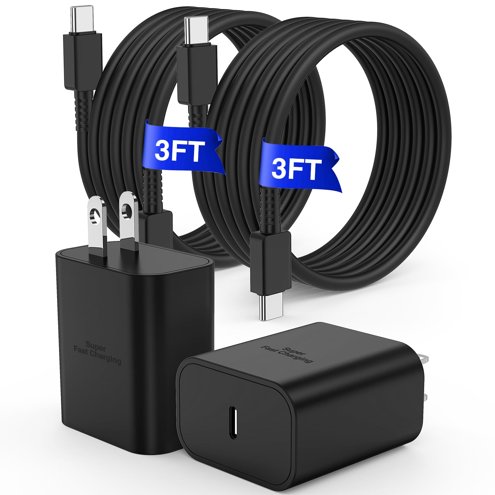 [3FT+3FT]Type C Super Fast Charger, for Samsung Galaxy S25 S24 Charger Block with 3ft Type C Charging Cord for Samsung Galaxy S25 S24 Ultra/S24/S23/S23+/S22/S21,iPhone 17Air 16 15 Pro Max/Pro/Plus
