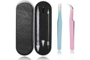 OIFEN Rhinestone Picker Tool,2 Pcs Dual-Ended Wax Pencil for Rhinestones for Nail Art Decoration,with 2 Extra Wax Tips and 2 Tweezers (Black+White)