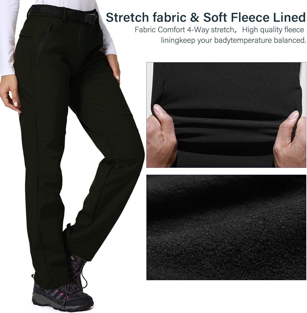 Jessie Kidden Women's Waterproof Pants Hiking Ski Snow Fish Fleece Lined Insulated Outdoor Golf Travel Pant: Clothing
