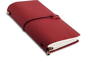 WANDERINGS Regular Size Travelers Notebook with Pockets - 4.5"x8.5" / 11.5cm x 22cm - Refillable Travelers Journal - Beautifully Handcrafted, Red Leather Journal, includes 100 GSM Blank Inserts