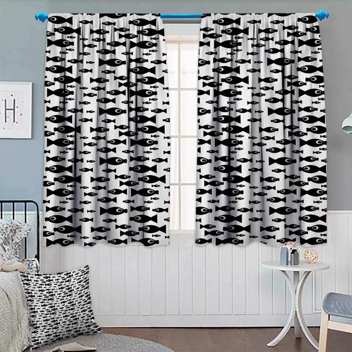 Amazon Com Fish Blackout Curtain Doodle Style Cartoon Aquatic
