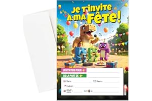 Carte invitation fete enfant francais DINOSAURE - Invitation fete enfant francais avec enveloppes ( lot de 15 cartes et 15 en
