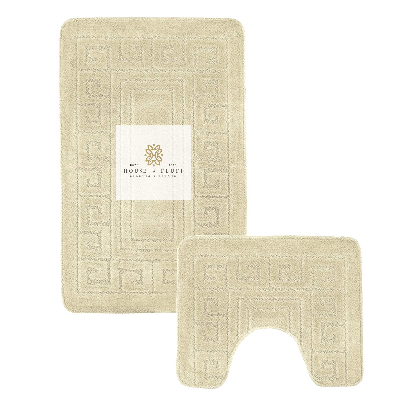 Vingardium LeviosaVL 2 Piece Greek Bath Mat Non Slip and Highly Absorbent Bath Mat 100% Polypropylene Washable Pedestal Bathroom Mat Rug (CREAM)