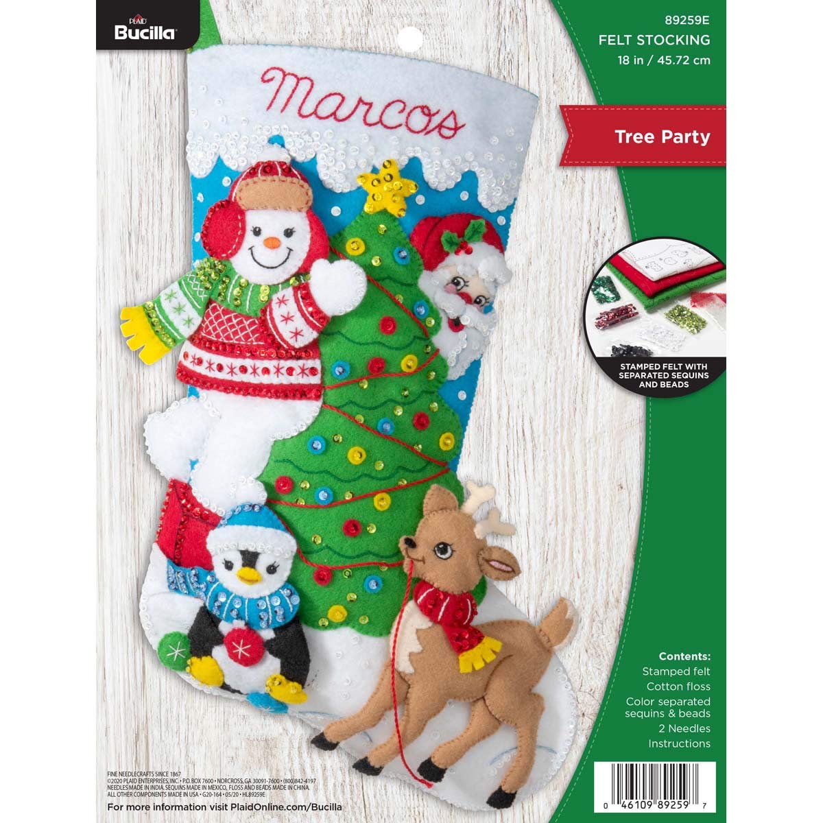 Bucilla Felt Applique Christmas Stocking Kit, Tree Party, 18", Cotton