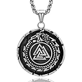 Hoyazvet Nordic Viking Mjolnir Runes Necklace for Men, Vintage Dragon Amulet Norse Mythology Valknut Jewelry, with Gift Box