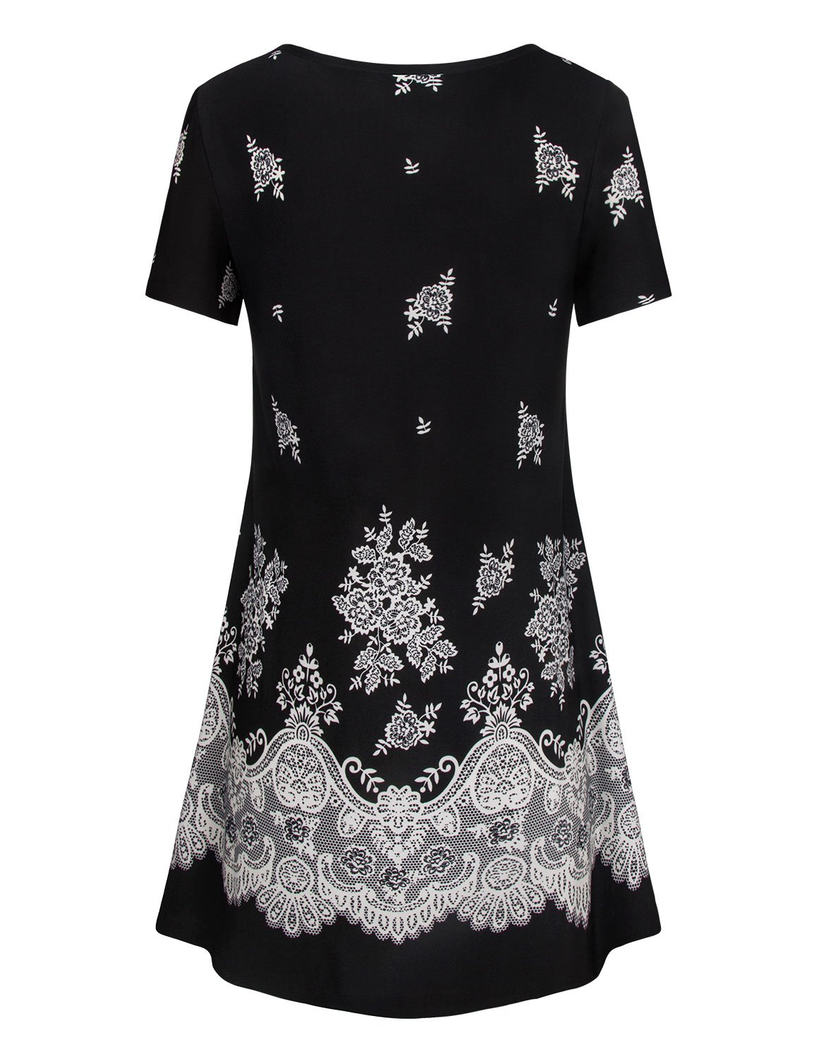 Altelime Printed Tunic Tops for Women, Short Sleeve Shirts Scoop Neck Floral Printed Tunic Blouses for Leggings for Women Casual Summer Clothes (Black,XXL)