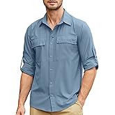 Men's Safari Shirt Long Sleeve UPF 50+ Sun Protection Quick Dry Fishing Hiking Shirt Lightweight Outdoor Travel