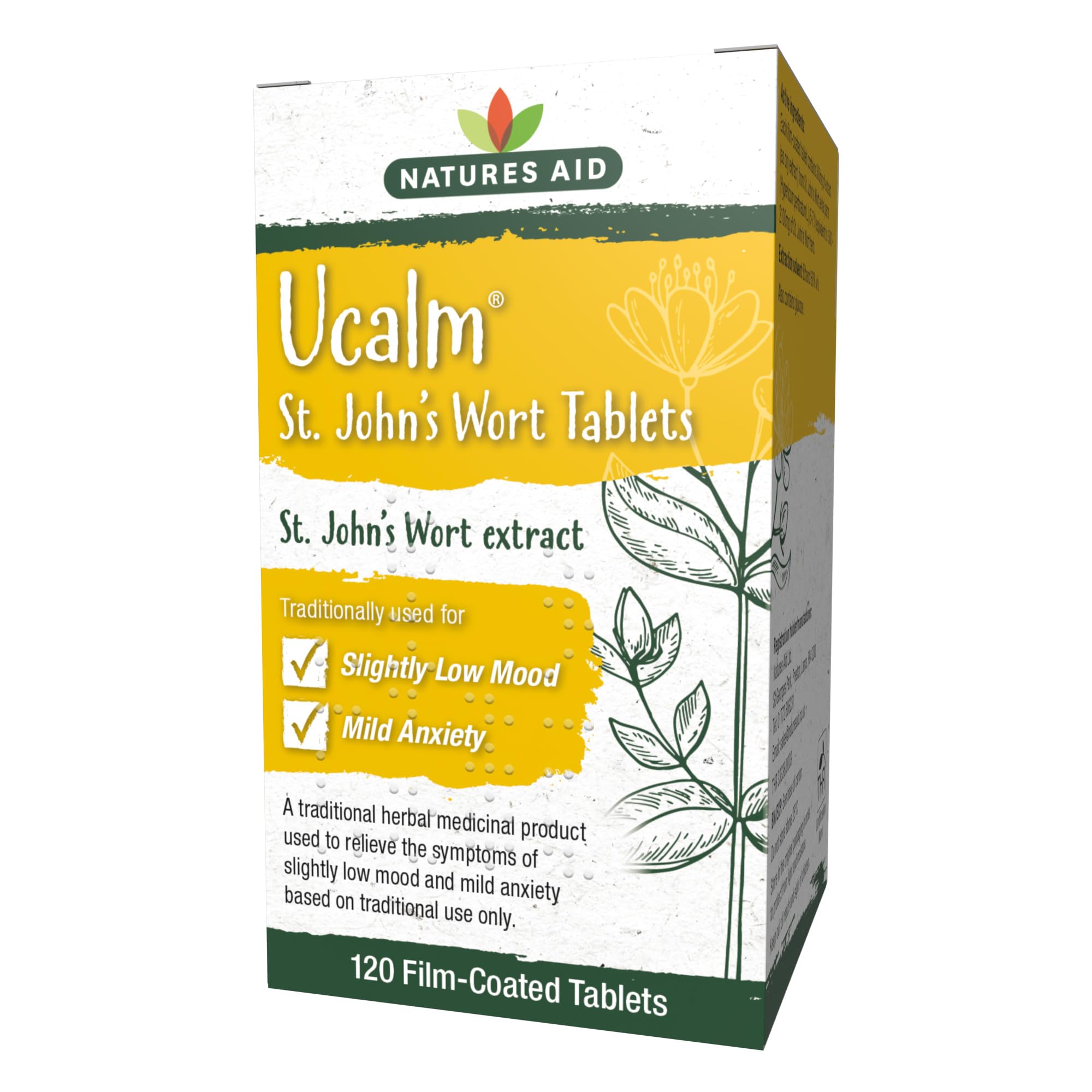 Natures Aid Ucalm St John's Wort - Traditional Herbal Remedy for Low Mood & Mild Anxiety Relief - Supports Emotional Balance & Mental Clarity - Vegan, Non-GMO, Gluten-Free - 120 Tablets