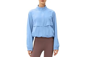 Gacaky Women's Athletic Workout Running Track Full Zip Cropped Jackets UPF 50+ Sun Protection Stand Collar Gym Shirts