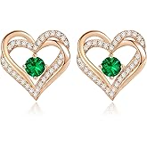 CDE Forever Love Heart Stud Earrings for Women, 925 Sterling Silver Birthstone Heart Stud Earrings Christmas Day Mother's Day Gift Anniversary Birthday Jewelry Gifts for Women Wife Her