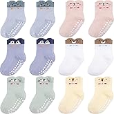 Aroveea Baby Toddle Socks Grip Non Slip Kids Boys Girls Cotton 12 Pack Ankle Cute Newborn Socks