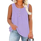 ROSRISS Plus-Size Tops for Women Eyelet Sleeveless Shirts Casual Henley Tunics XL-5XL