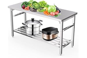 GLOWSOL 24 x 60 Inches Floding Stainless Steel Table for Prep & Work, NSF Commercial Heavy Duty Table with Adjustable Undershelf, Stainless Steel Work Table for Kitchen, Restaurant, Home and Hotel