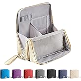 Standing Makeup Bag – Portable, Large Capacity, Multi-purpose Stand up Makeup Bag, Portable Stationery Organizer, Travel Cosmetic Toiletry Organizer Bags with Room for Brushes and Mirror (Beige)