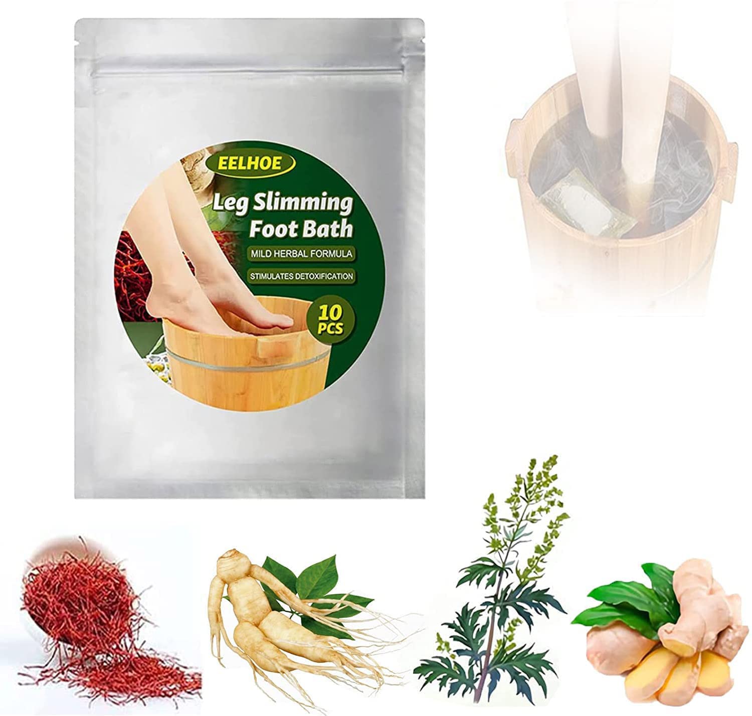 10pcs Lymphatic Drainage Ginger Foot Soak, Ginger Foot Bath for Lymphatic Drainage, Turmeric Lymphatic Detox Foot Soak, Wormwood Foot Soak Pack
