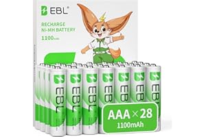 EBL AAA Rechargeable Batteries(28-Counts) Pre-Charged High Capacity 1.2V 1100mAh Ni-MH Rechargeable Battery(Battery Case Incl