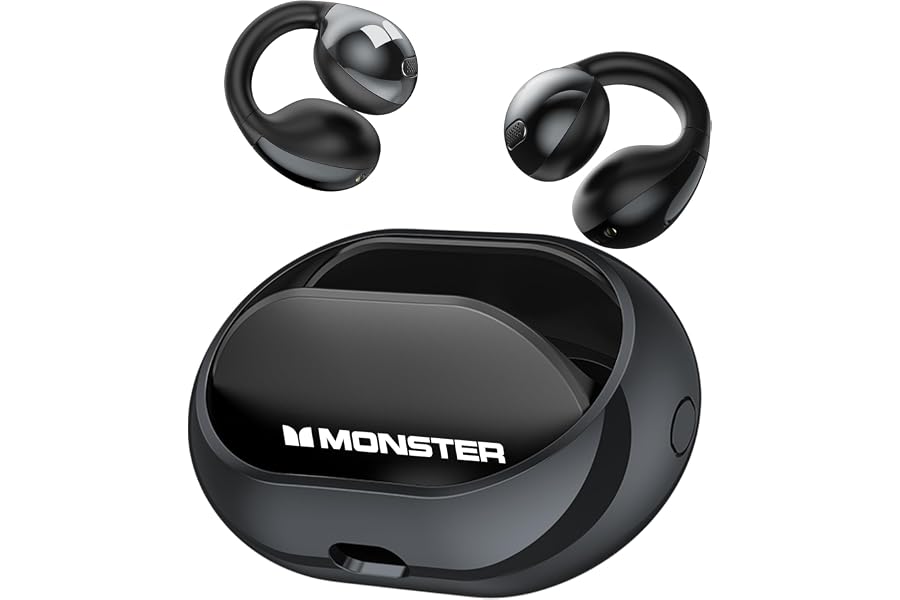 Monster Open Ear AC600 Headphones, Bluetooth 5.4 Wireless Earbuds with HiFi Stereo, Clip-On Earbuds with ENC Clear Call, 21H Playtime, Touch Control, IPX6 Waterproof Wireless Headphones for Sport
