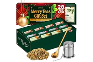 Gya Tea Co 14 Flavors Merry Tea Gift Set Variety Pack (28 Packs) - Assorted Loose Leaf Tea Sampler for Warm Holidays - Get Well Gifts With Infuser & Spoon