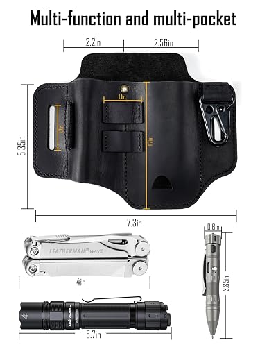 Tactical Multitool Belt Organizer – PU Leather Holster With Flashlight Holder, Pen Slot, Keychain Clip – Fits Standard Belts (1.5" Loop)