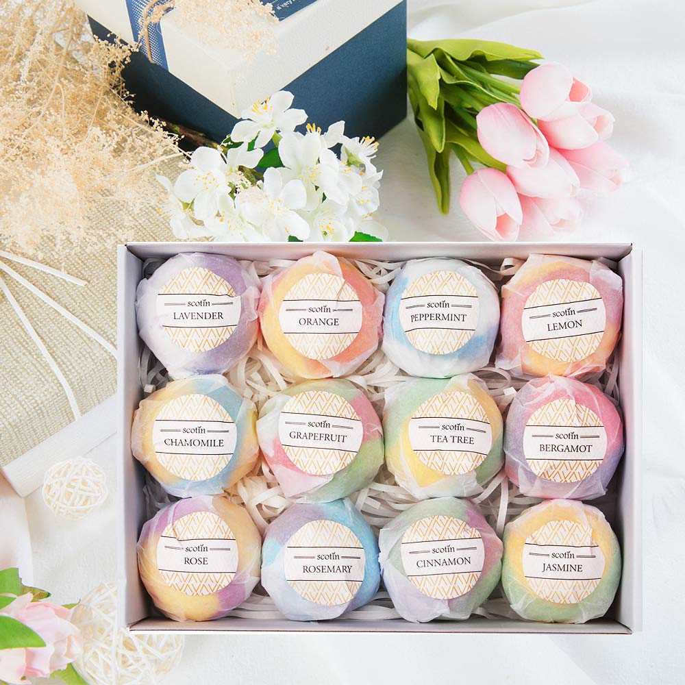 Natural Organic Bath Bombs Gift Sets of 12- Essential Oil Massage Bath Bomb, Perfect for Dry Skin Moisturize