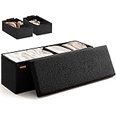HAUSFRAU Ottoman with Storage, Sherpa Folding Storage Bench Foot Rest, Modern Upholstered Seat for Living Room, Entryway, Bed