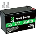 HWE 12V 7Ah Rechargeable Battery, 4000 Deep Cycle Lithium LiFePo4 12 Volt 7 amp Replacement for 6FM7 1270 SLA Battery, Alarm System, UPS, Lighting, Solar, Ride on Toys, 15A BMS, F1 & F2 Terminal