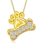 Ruthes 925 Sterling Silver Plated Gold Cute Paw Print Pendant Necklace for Women Dog Bone Necklace Cat Pet Paw Puppy Gifts for Dog Pet Lover Paw Animal Jewelry 18 inches Birthday Party