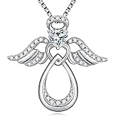ZDaoBen 925 Sterling Silver Guardian Angel Pendant Necklace for Women with Birthstone Cubic Zirconia Little Angel Pendant Necklace Jewelry 18 inch Chain