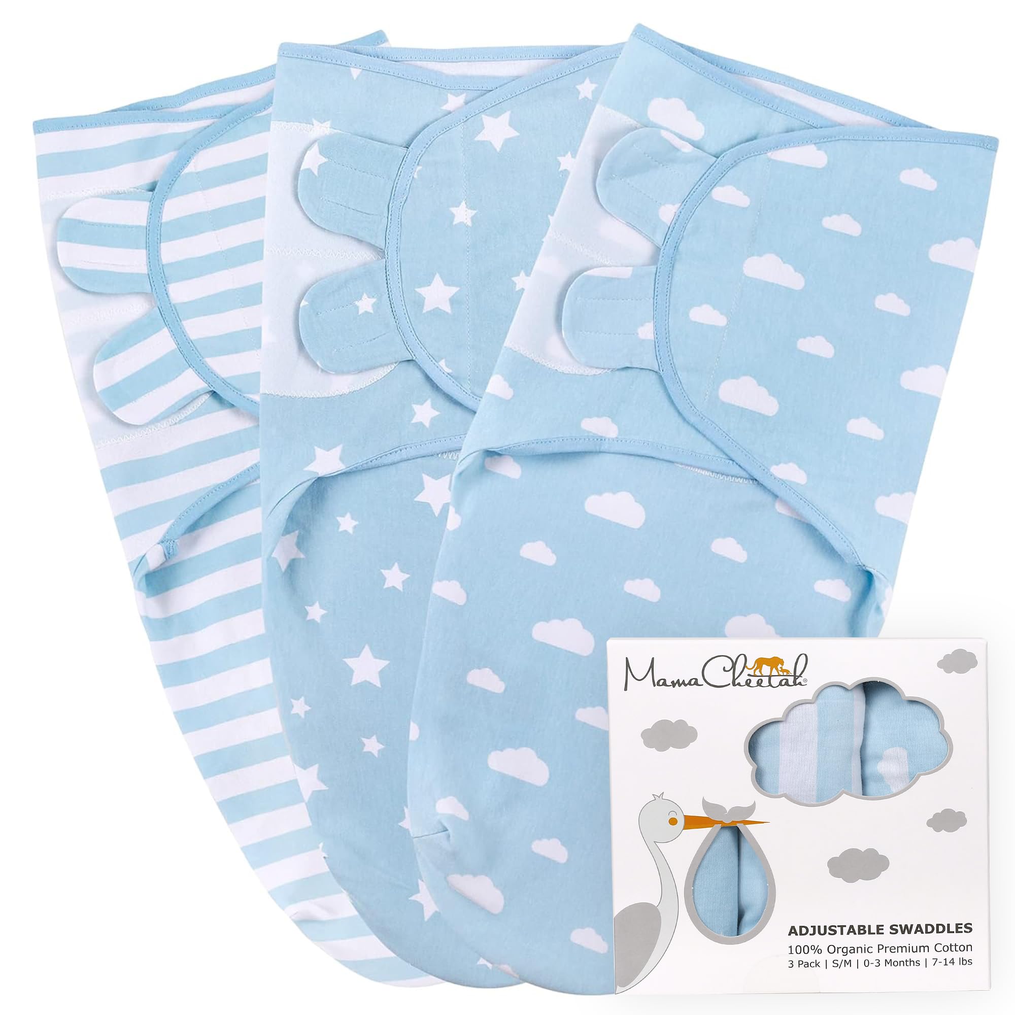 Mama Cheetah Baby Swaddle Sack, Organic Swaddle Blanket, Newborn Swaddling Sleep Sacks, Adjustable Infant Blanket Wrap, Easy Swaddles for Boy Baby Essentials, 0-3 Month, 3-Pack