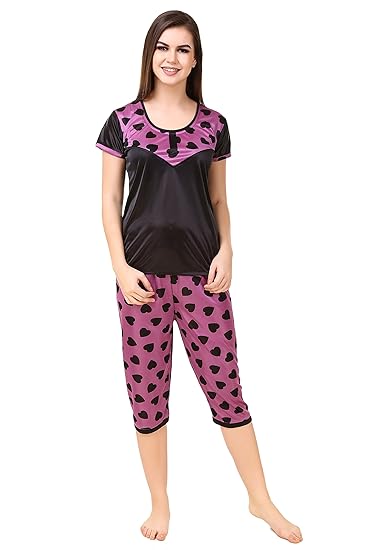 printed satin night suit