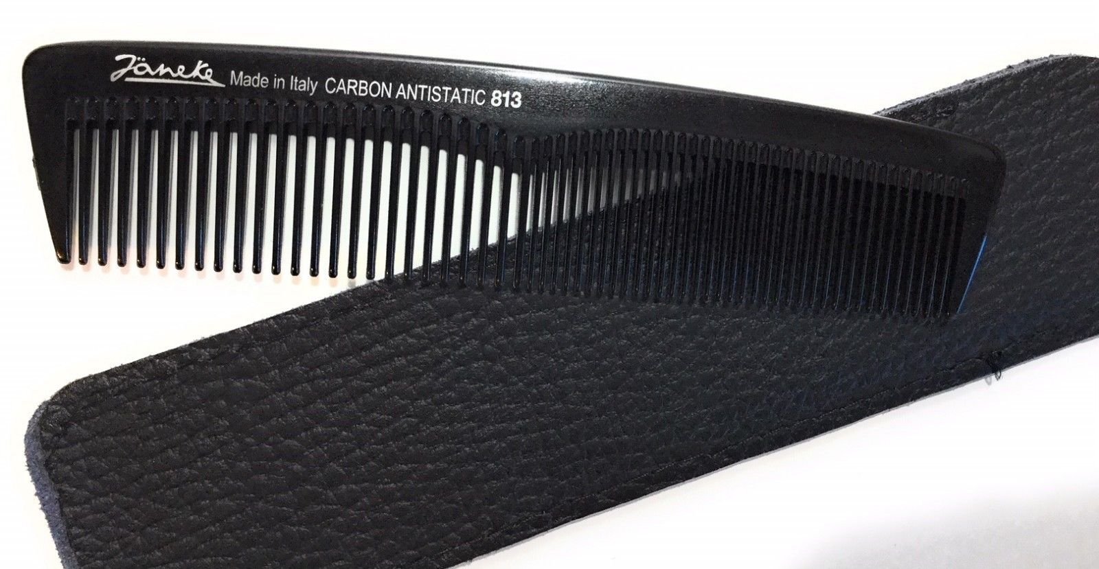 Jäneke Carbon Comb 55813 Pocket Comb 5 1/2 Inch (Antistatic) with Real Leather Case in Black