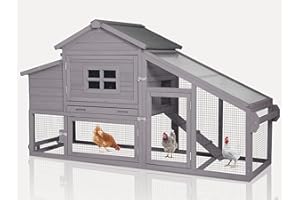 MEDEHOO Chicken Coop Expandable Chicken House for Outdoor with Wheels Nesting Box, Leakproof Pull-on Tray, and UV-Resistant Roof Panel - Grey